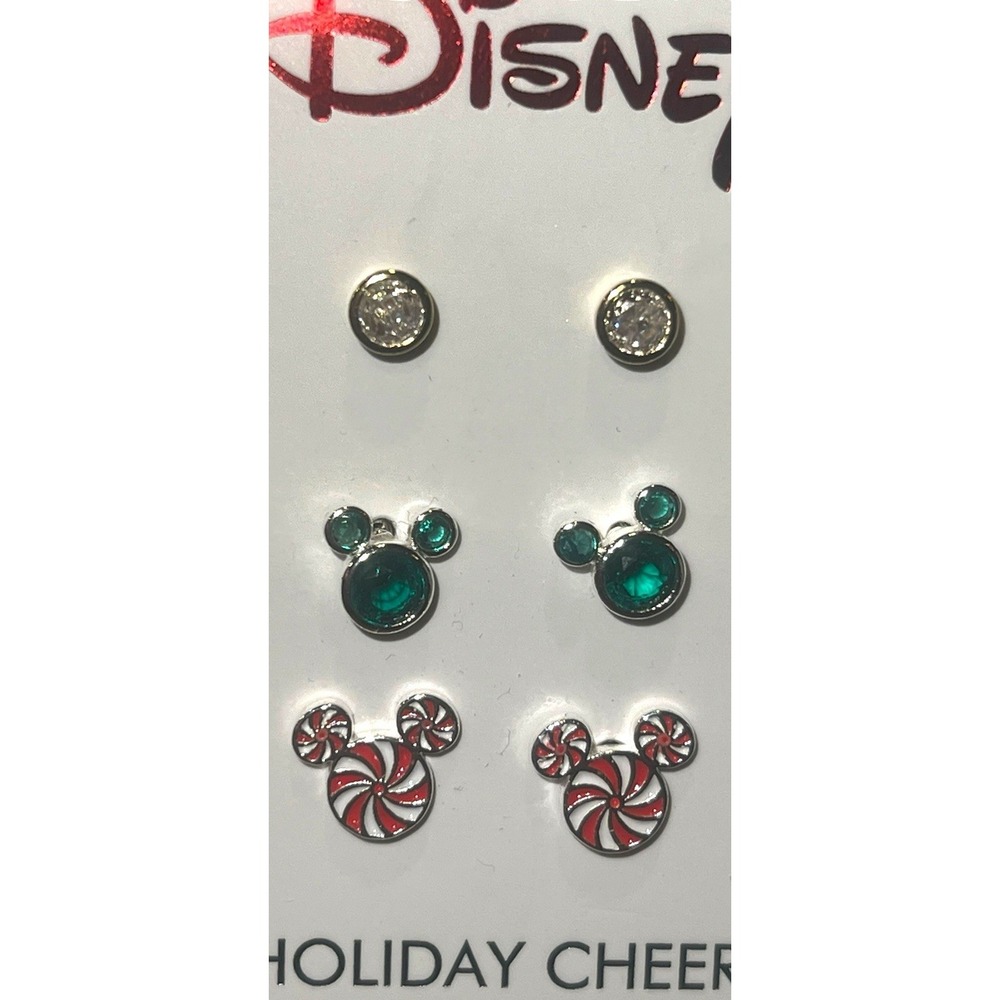 Disney Mickey Mouse Holiday Cheer Christmas Stud Earrings Set NWT 3 Pair - Picture 4 of 7